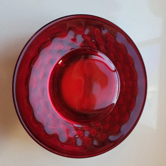 SOLD Ruby Red Plates Georgian Thumbprint Luncheon Dessert Salad 8" Set 4 - Picture 10 of 11